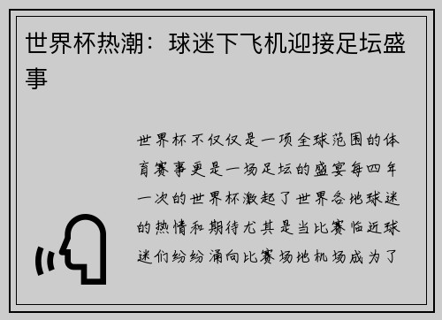 世界杯热潮：球迷下飞机迎接足坛盛事